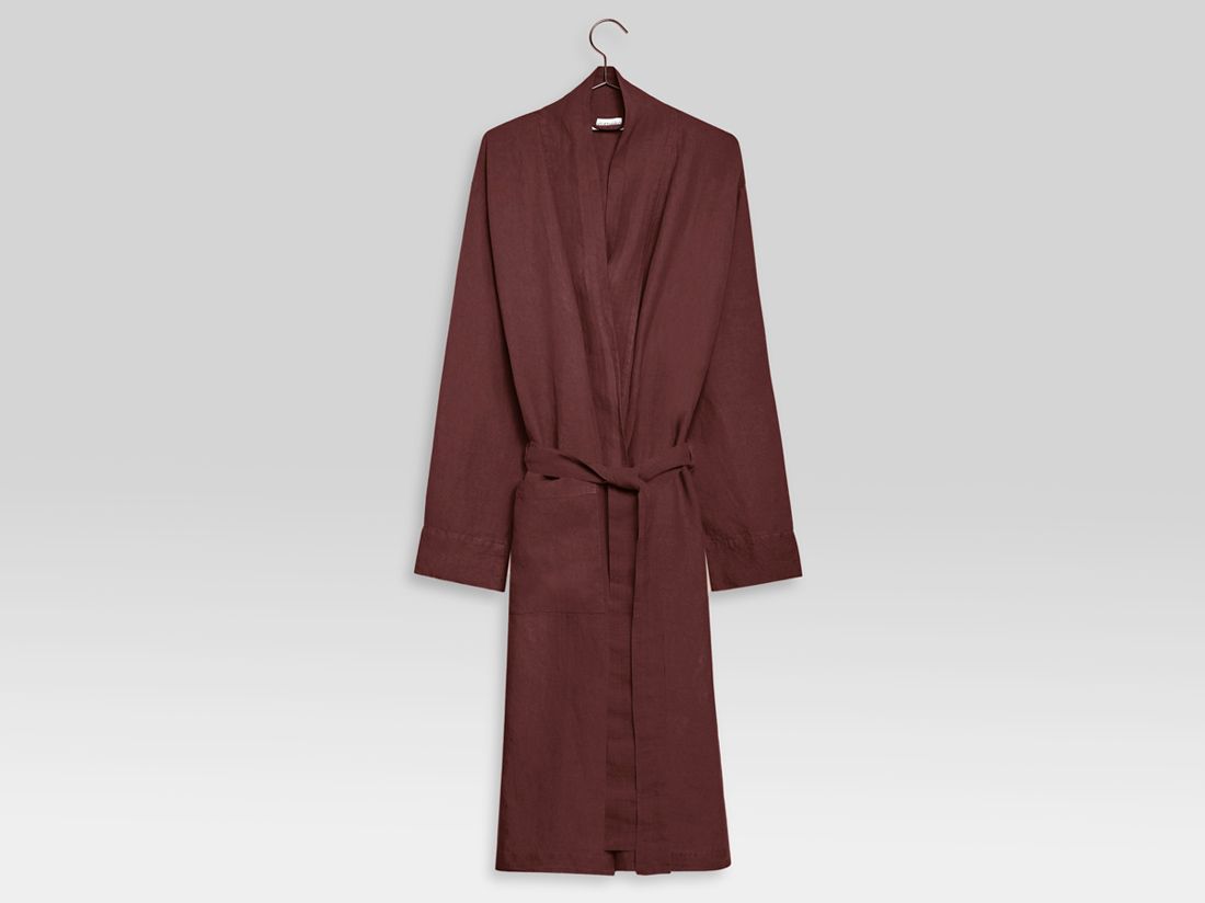 Kimono Bademantel Gewaschenes Leinen Rosewood