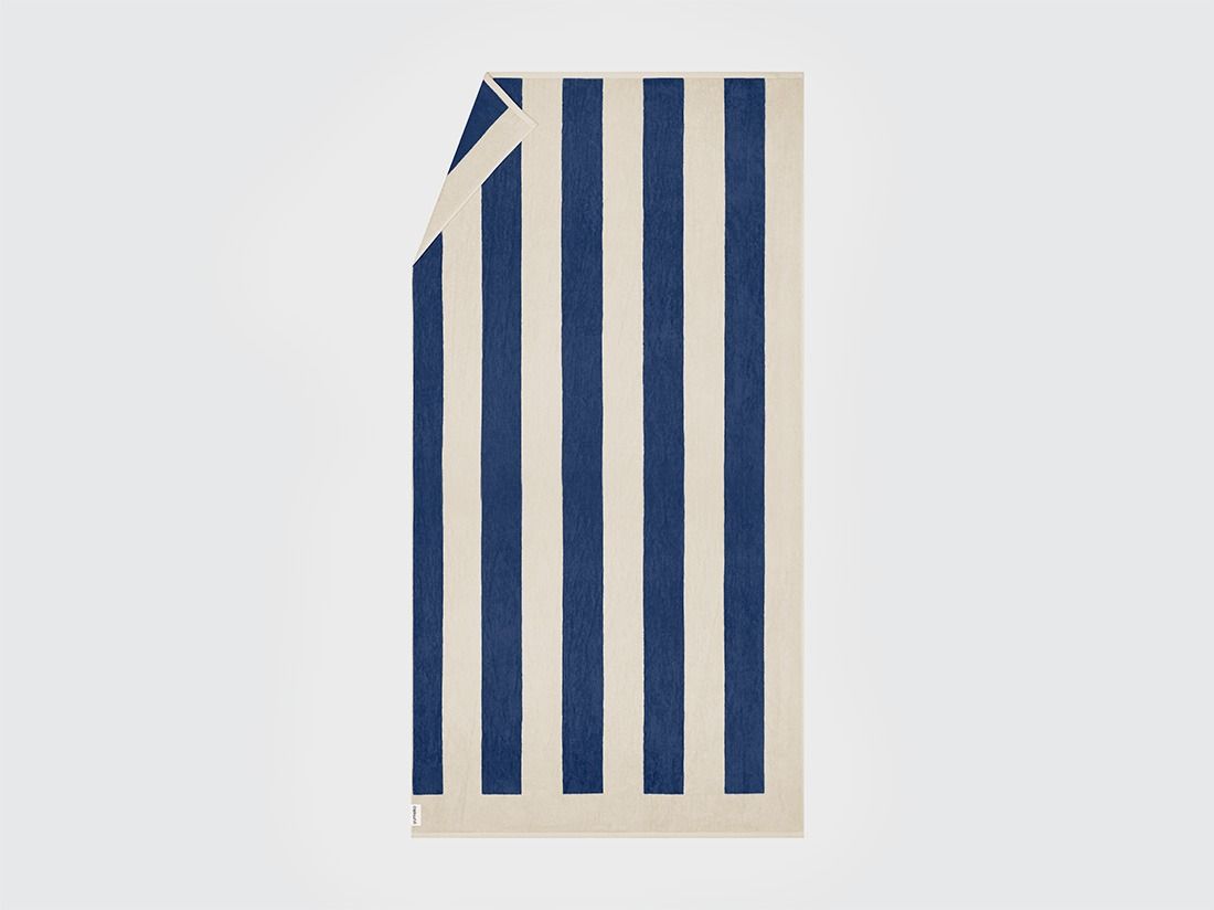 Strandtuch Velours Navy Blue Stripe 100x180 - 1 Stk