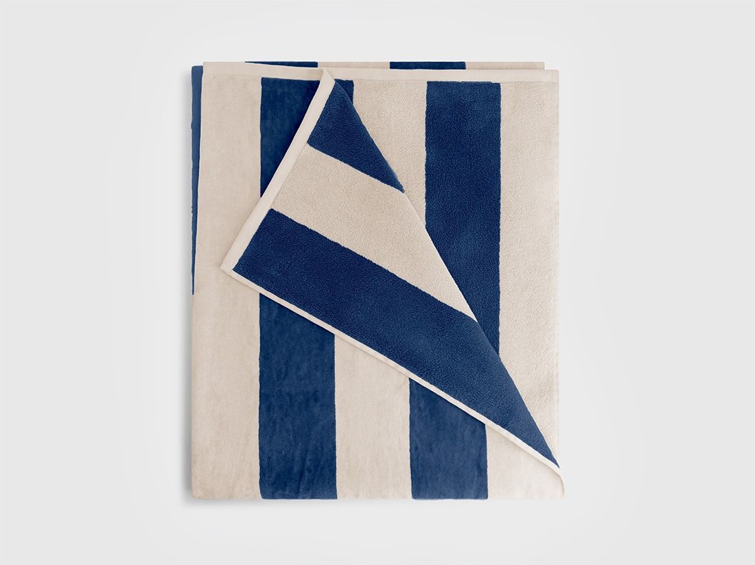Strandtuch Velours Navy Blue Stripe 100x180 - 1 Stk