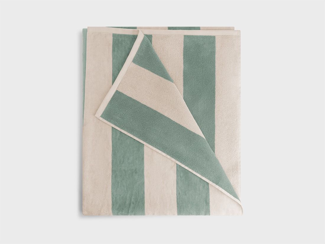 Strandlaken velours sea green stripe 100x180 - 1 st