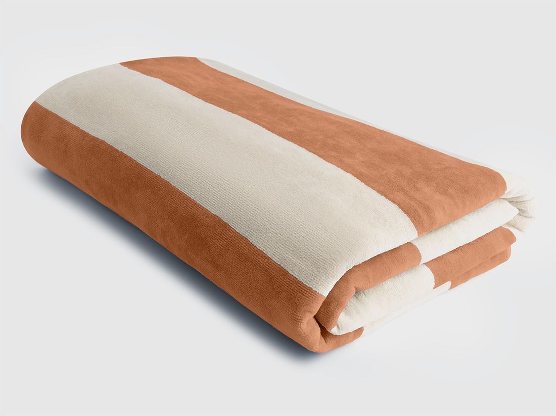 Drap de plage velours à rayures terracotta 100x180 - 1 pc