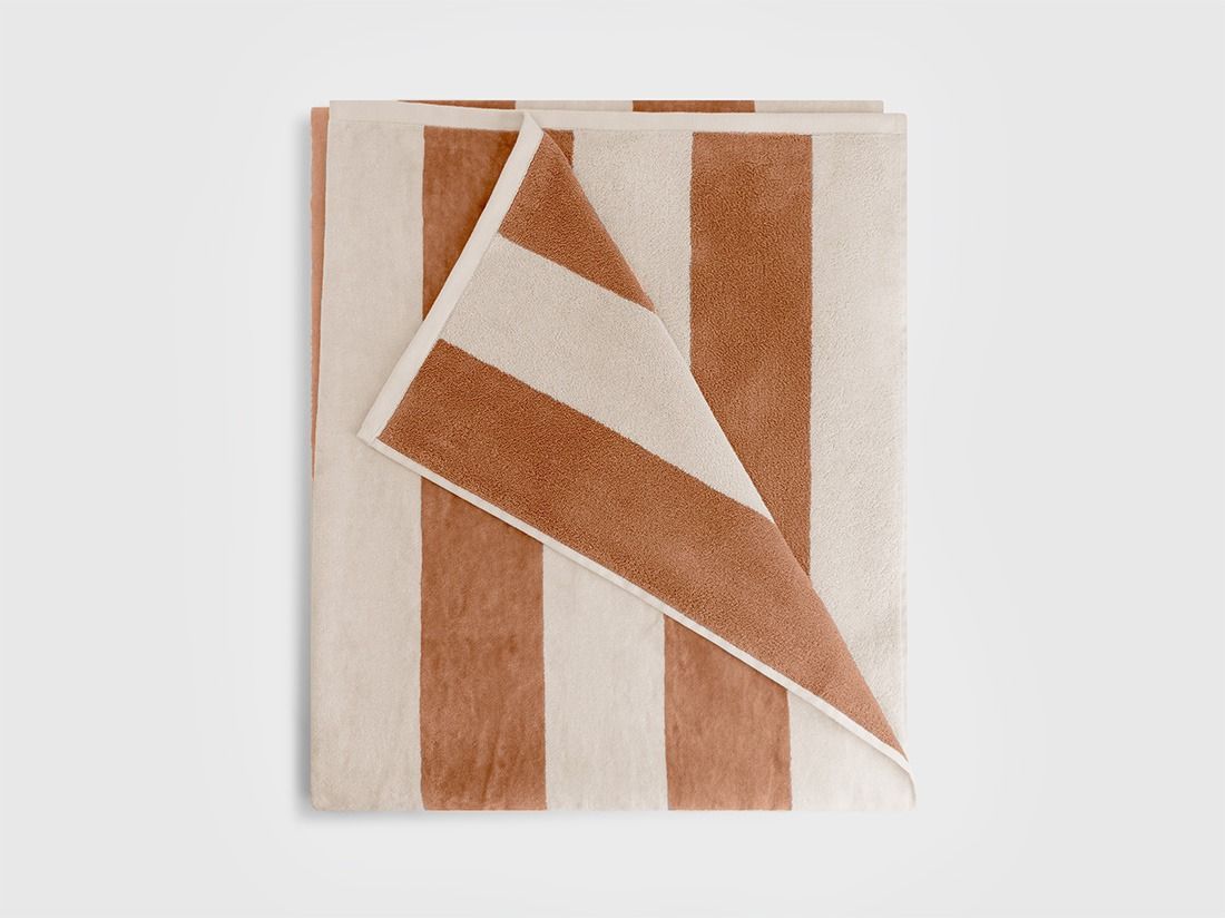 Drap de plage velours à rayures terracotta 100x180 - 1 pc