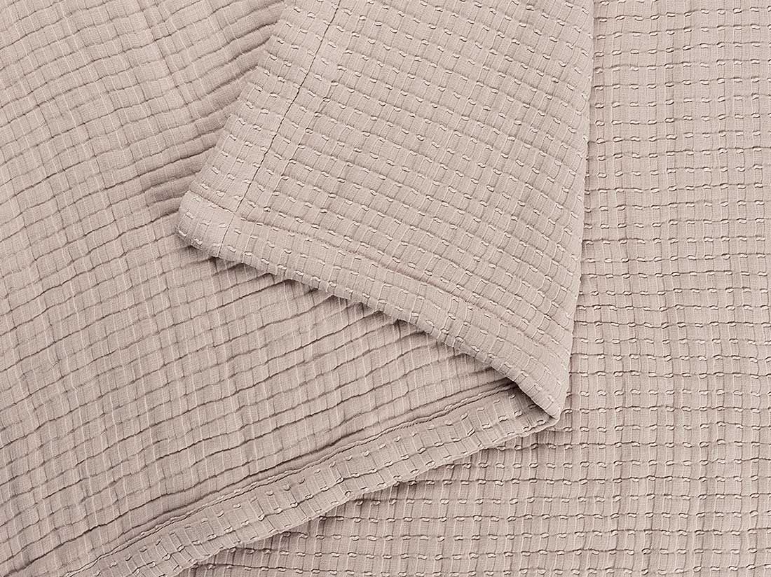 Sprei mousseline katoen stitch light taupe