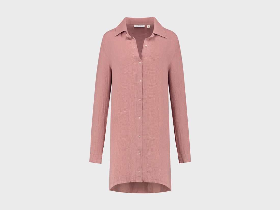 Robe chemise lin lavé gaufré rose blush
