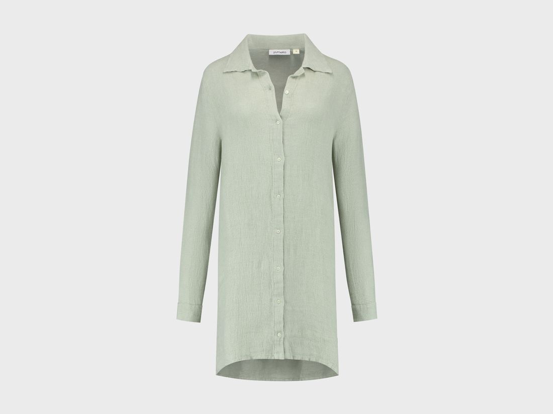Blousejurk gewassen linnen wafel misty green