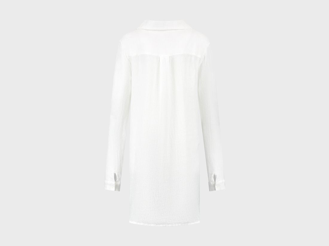 Blusenkleid Gewaschenes Leinen Waffel Pure White