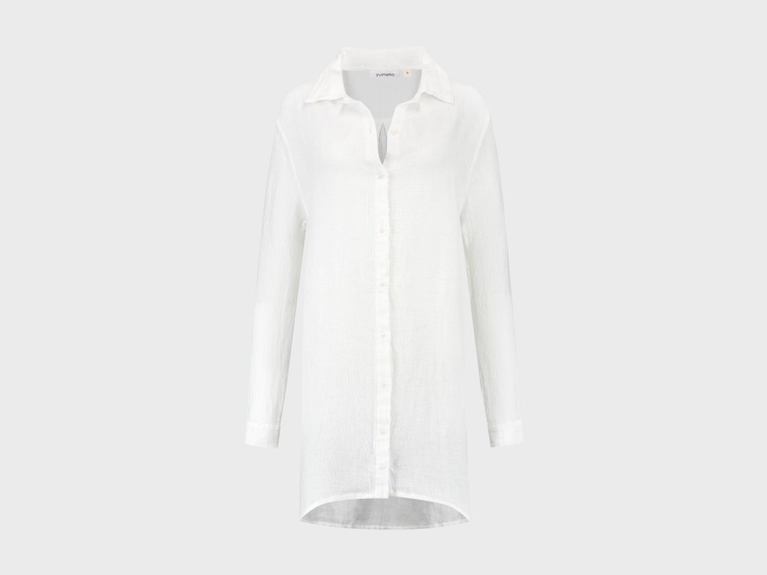 Blusenkleid Gewaschenes Leinen Waffel Pure White