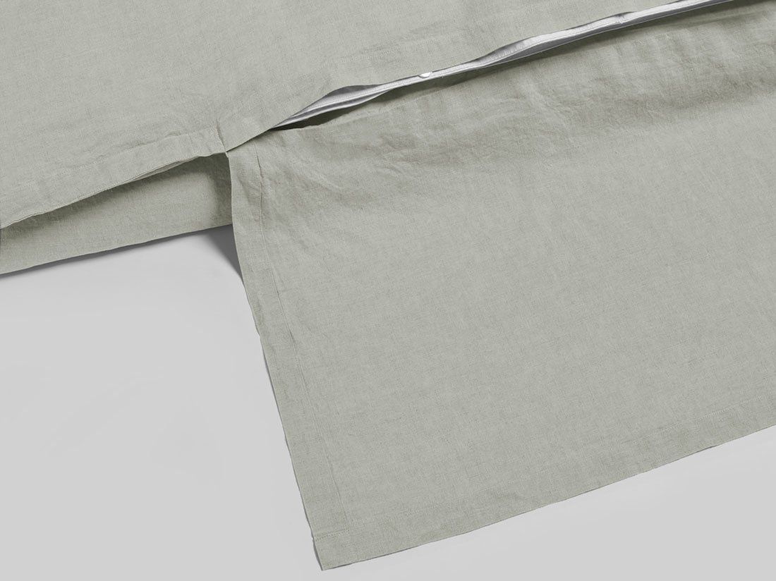 Parure de lit lin lavé vert brumeux