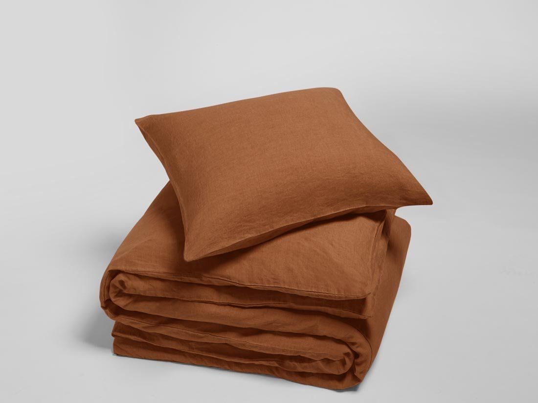 Parure de lit lin lavé almond brown 140x220 + 1/60x70