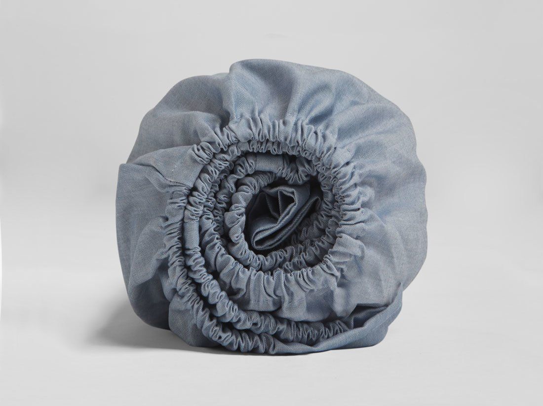 Hoeslaken katoen TENCEL™ blue chambray