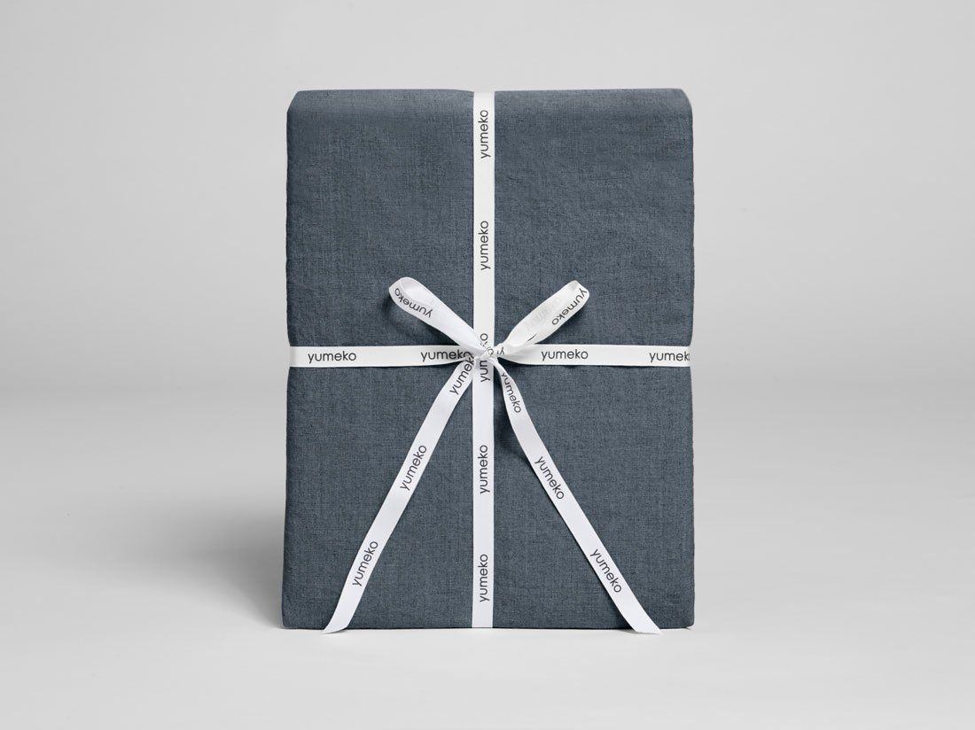 Parure de lit lin lavé bleu terre