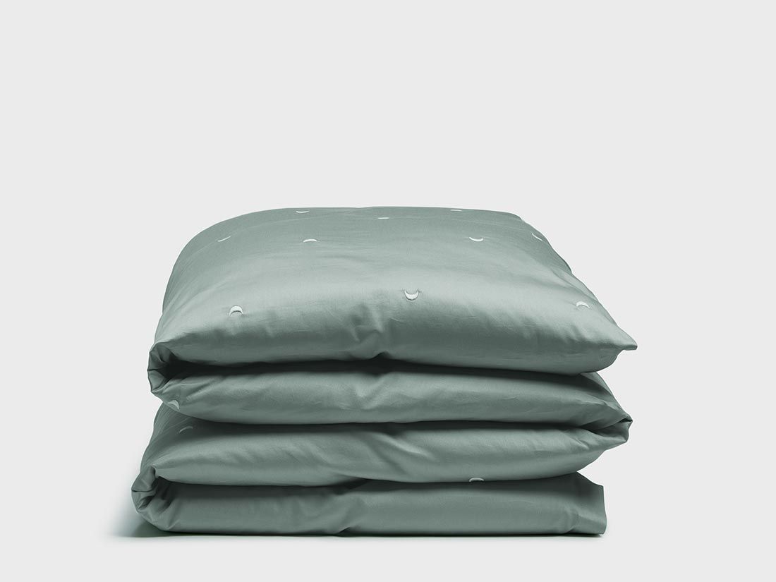 Housse de couette enfant satin de coton lune verte d'eau