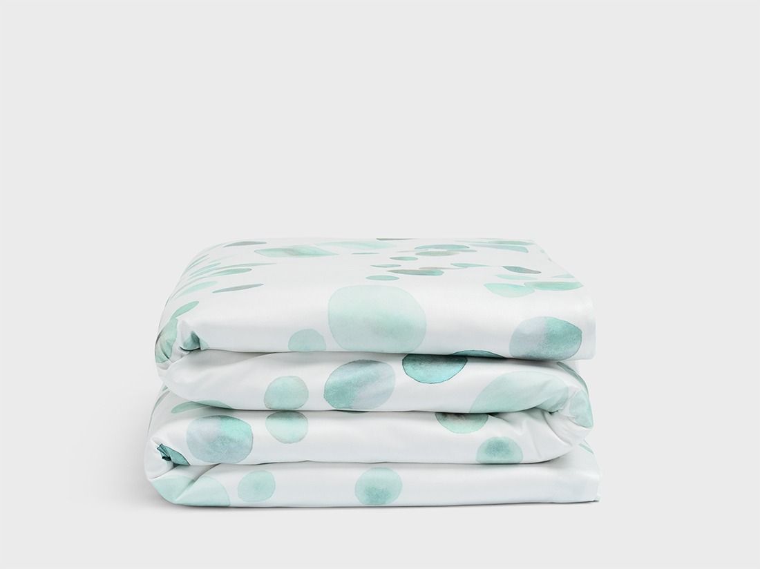 Juniordynebetræk bomuldssatin watercolor dots sea green