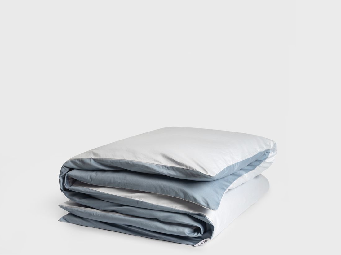 Parure de lit satin de coton double face bleu