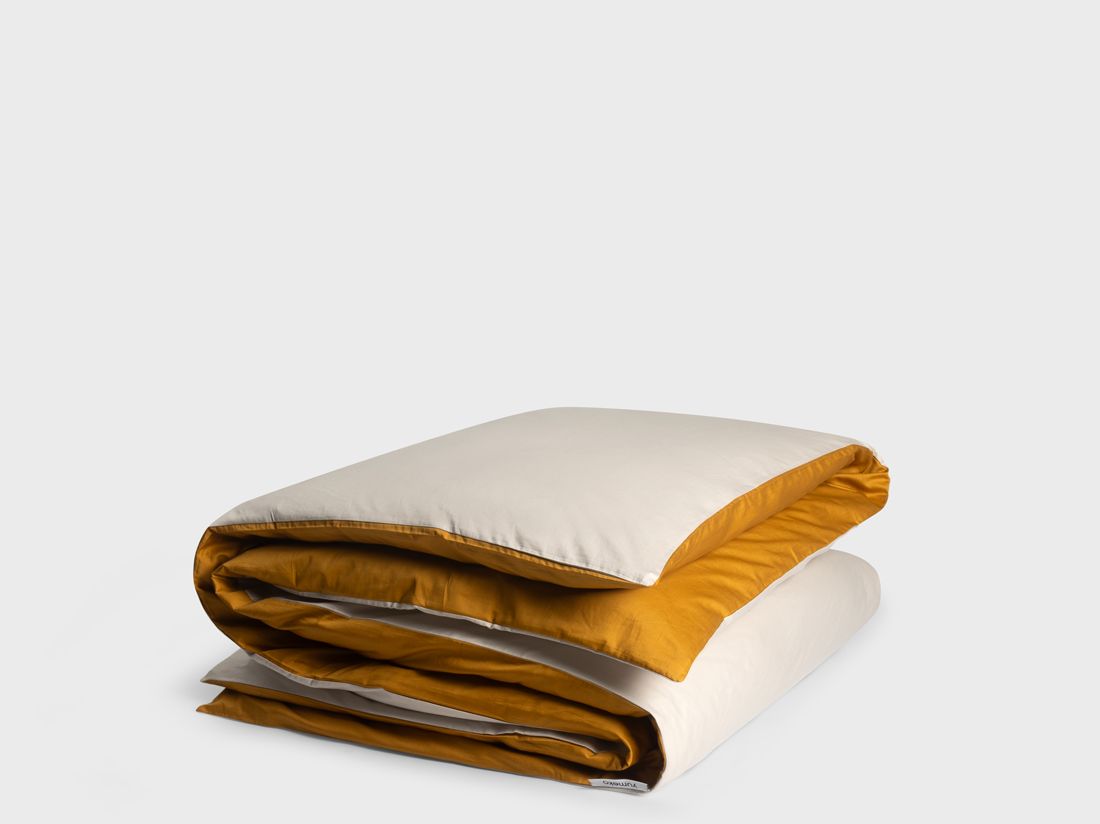 Parure de lit satin de coton double face sable/or