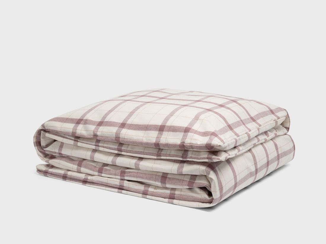 Housse de couette flanelle de coton damier mauve