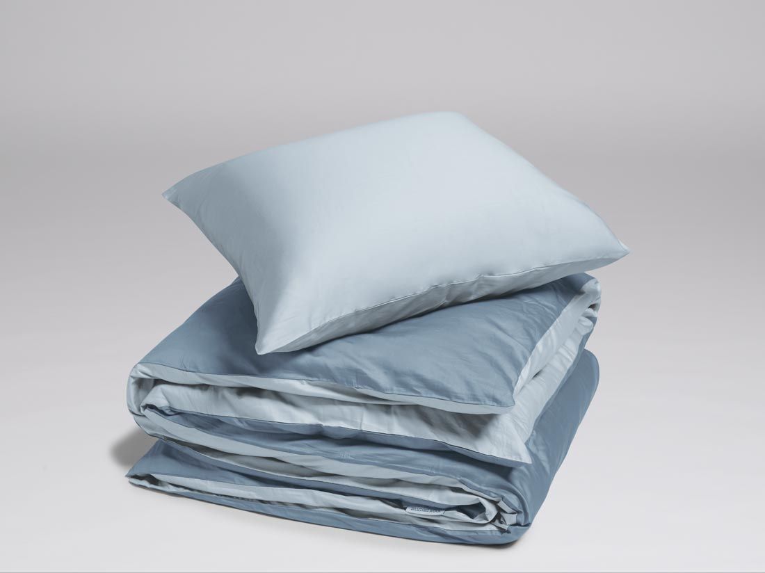 Parure de lit satin de coton double face bleu