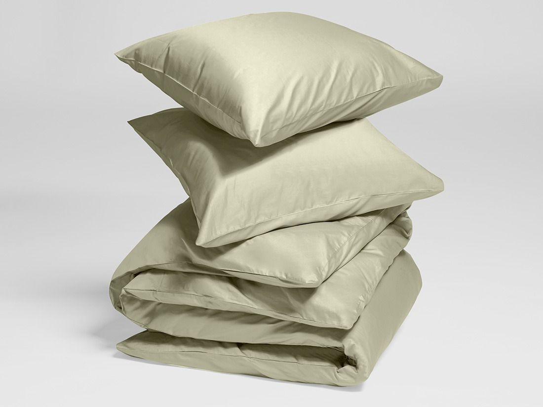 Sengesæt bomuldssatin light olive