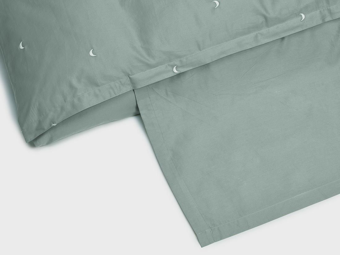 Housse de couette enfant satin de coton lune verte d'eau