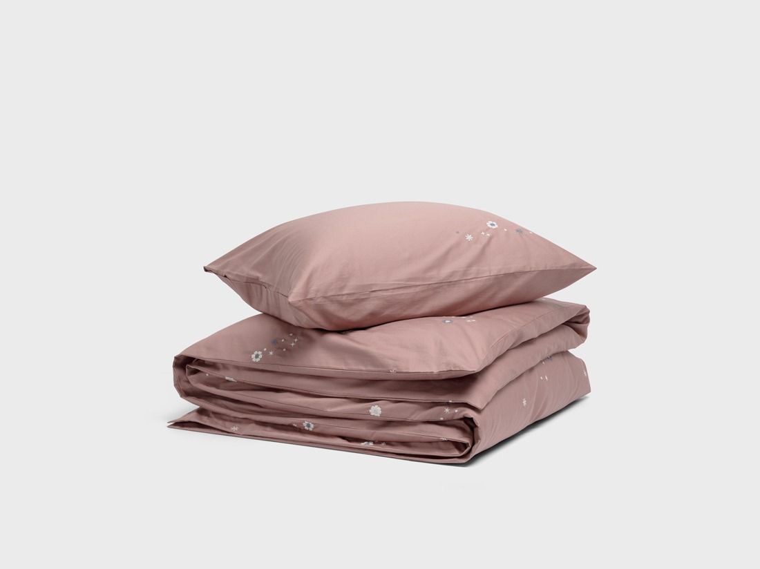 Dekbedovertrek katoensatijn blush rose starry flow