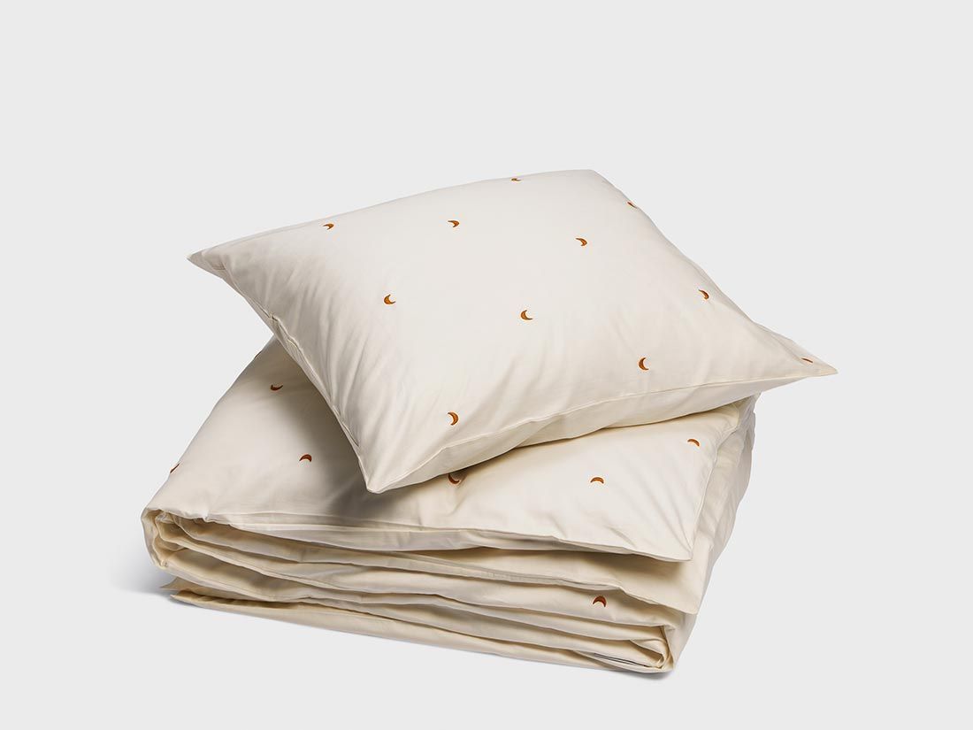 Dekbedovertrek katoensatijn warm white/ochre moon