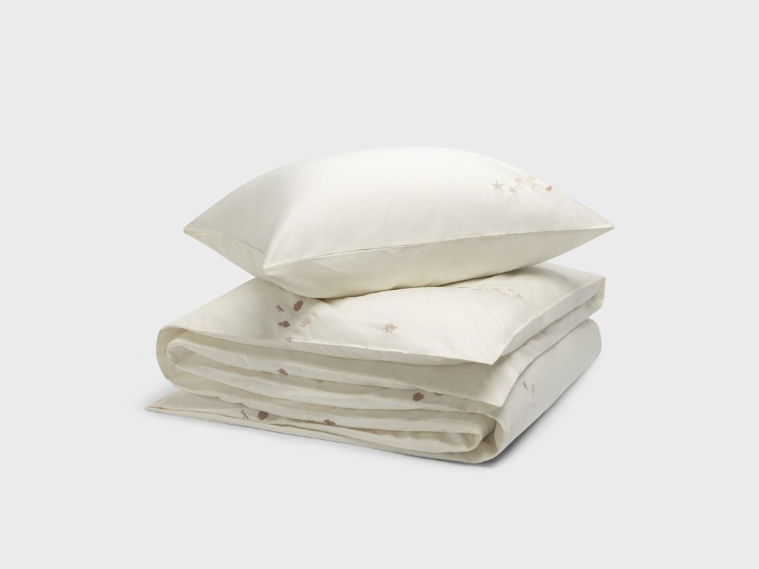 Parure de lit satin de coton coquillage blanc chaud