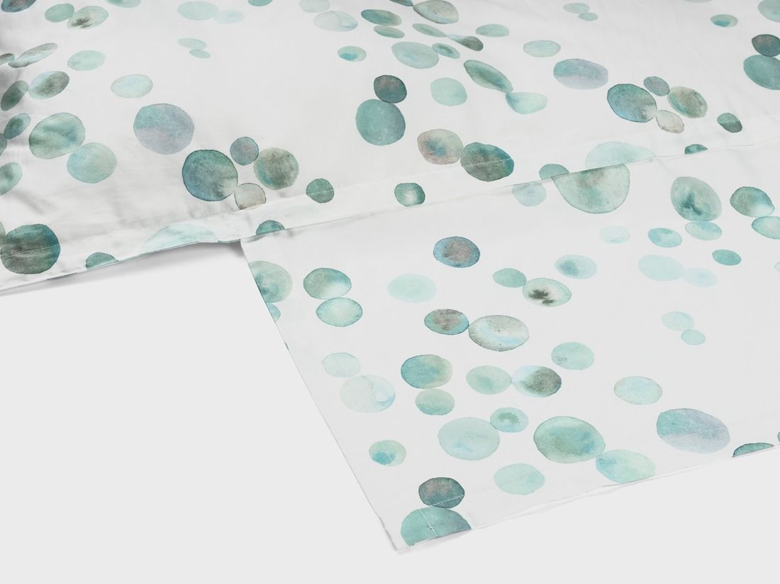 Parure de lit satin de coton touches d’aquarelle vert océan