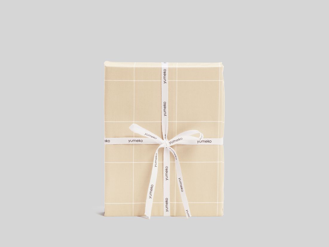 Parure de lit coton TENCEL™ double face latte à carreaux/chambray