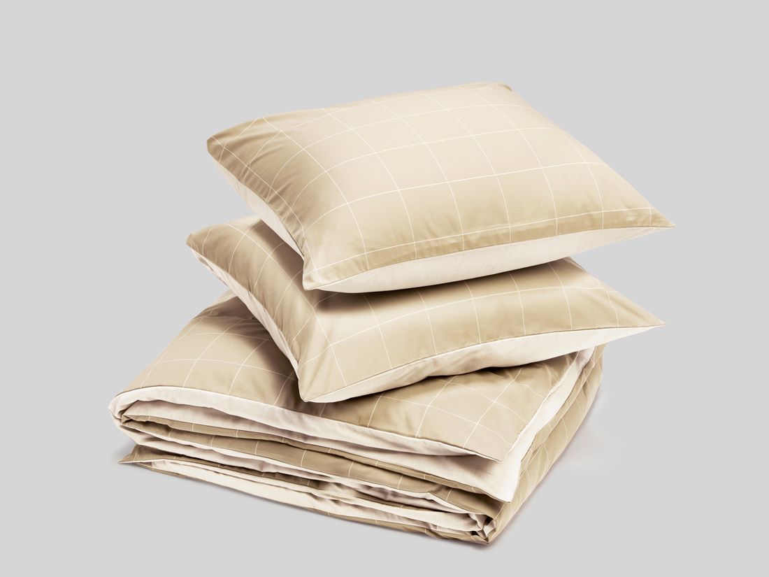 Parure de lit coton TENCEL™ double face latte à carreaux/chambray