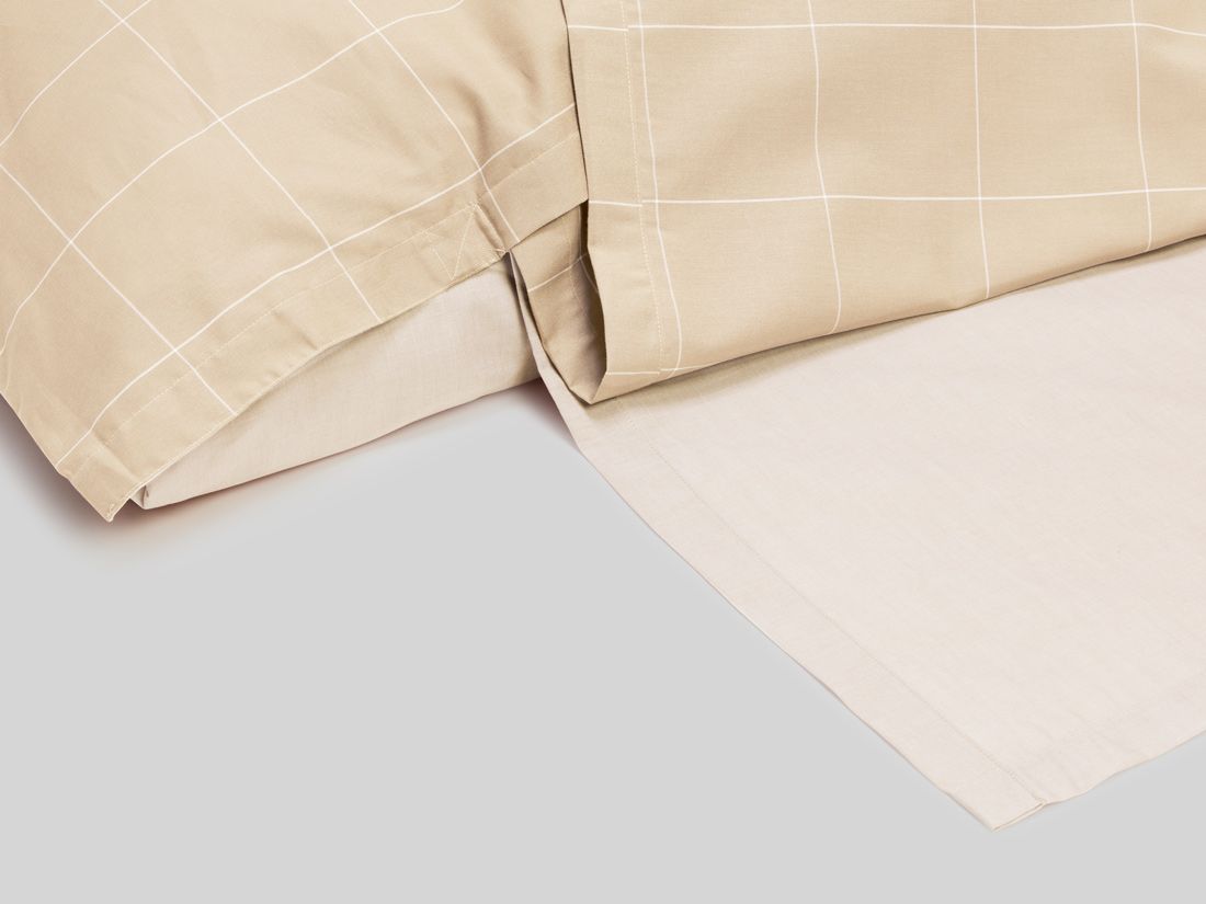 Parure de lit coton TENCEL™ double face latte à carreaux/chambray