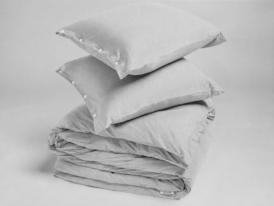 Parure de lit jersey gris blanc