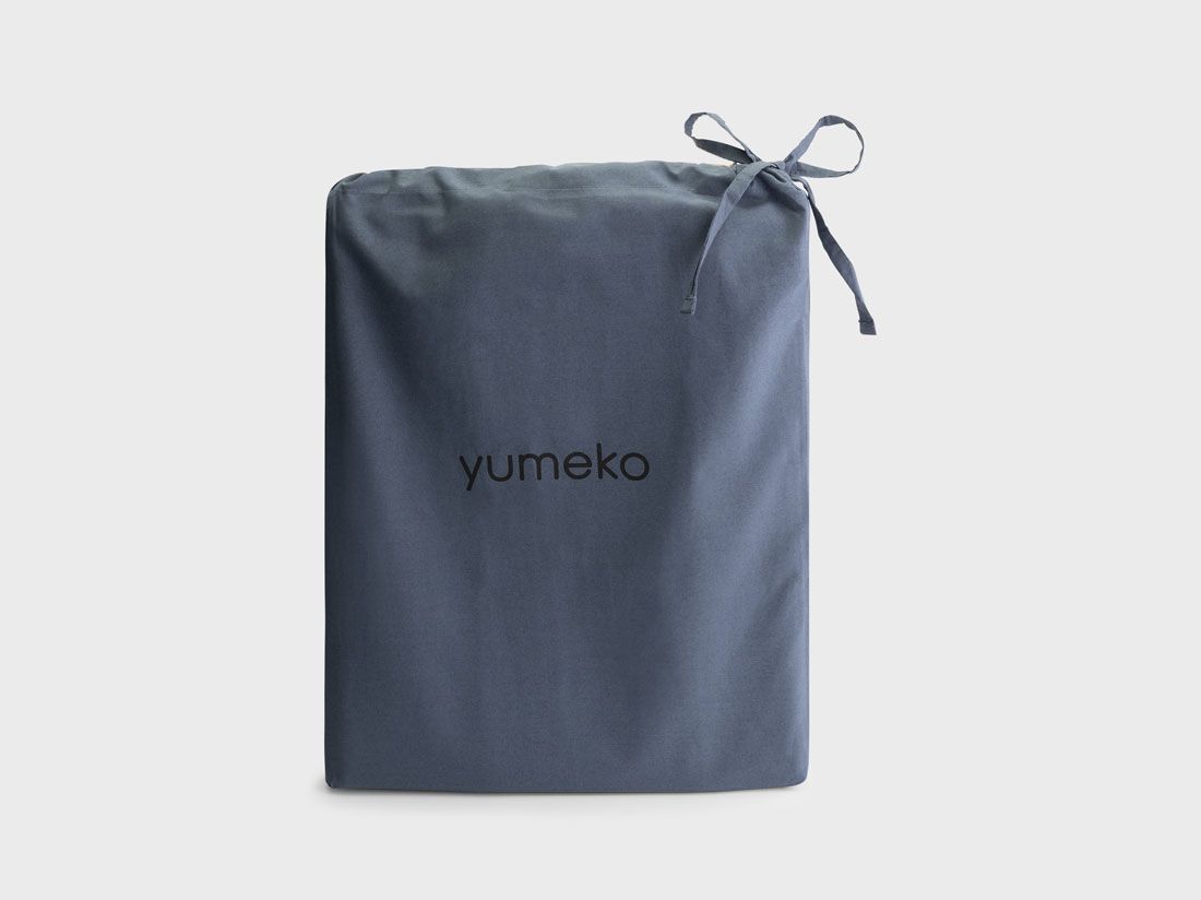 Parure de lit percale de coton double face bleu/sable