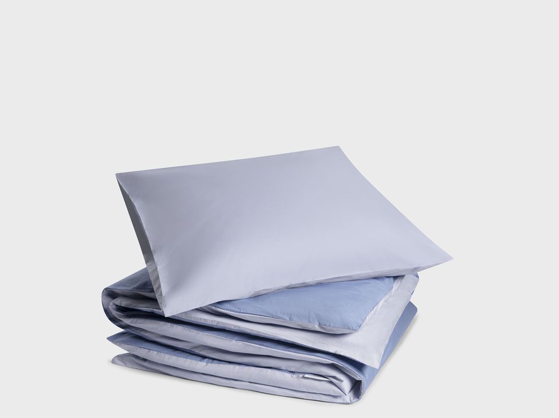 Parure de lit percale de coton double face bleu lavande/serein