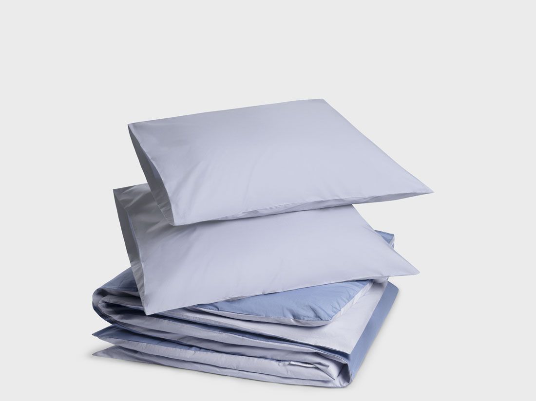Parure de lit percale de coton double face bleu lavande/serein