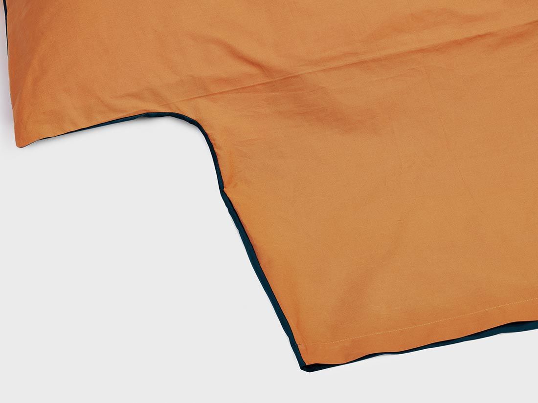 Dekbedovertrek percal katoen double face ochre/navy