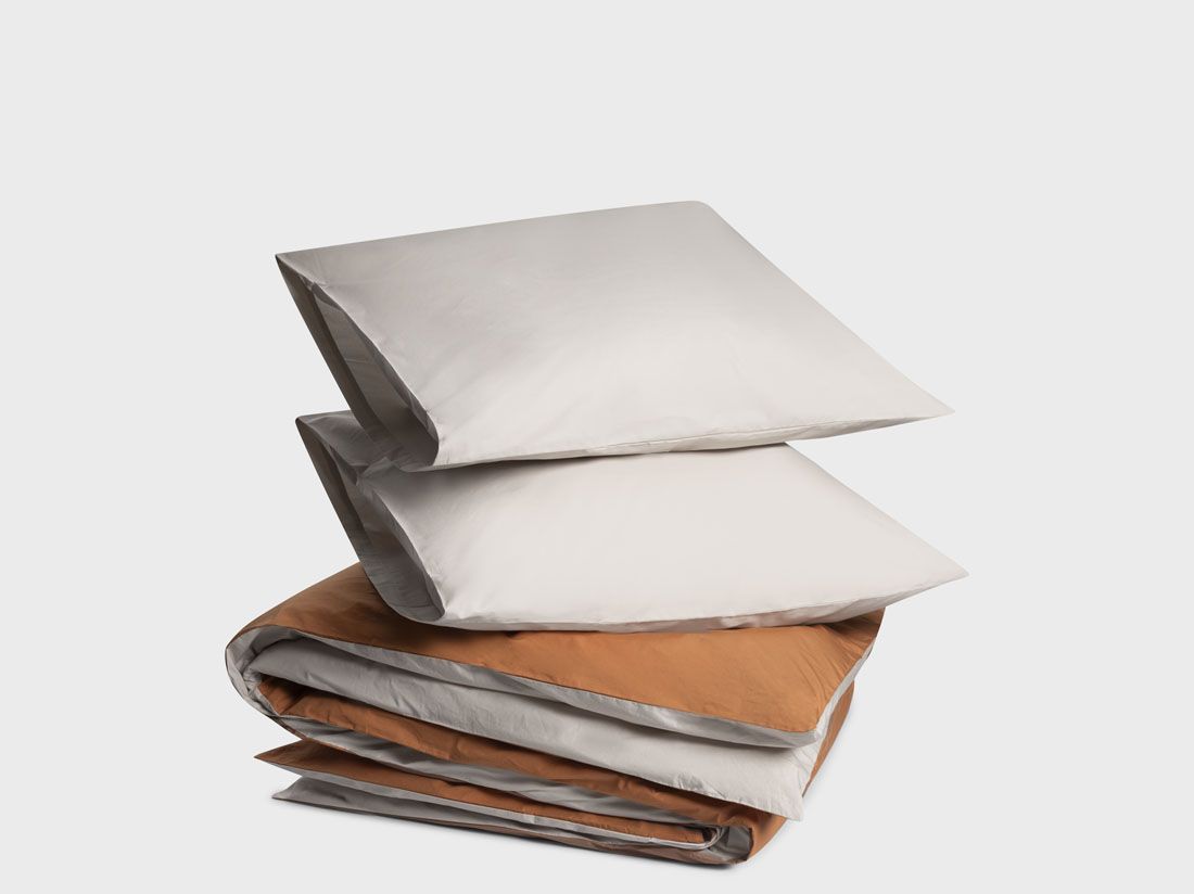 Parure de lit percale de coton double face sable/terracotta