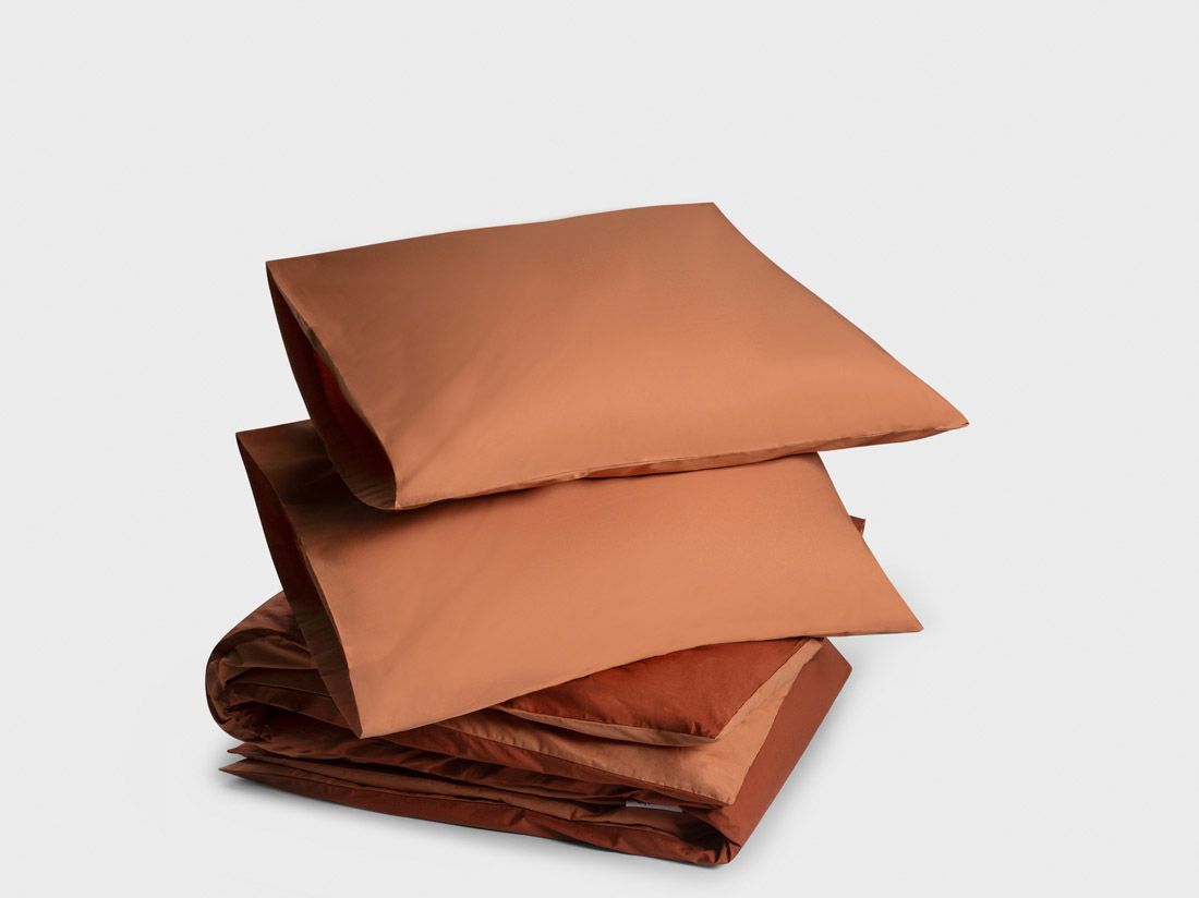 Parure de lit percale de coton double face terracotta/rouge rouille