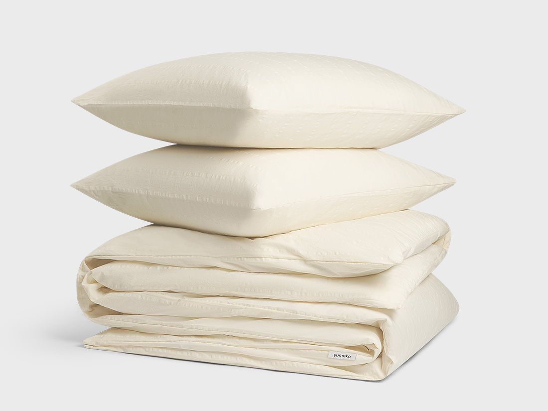 Parure de lit en coton seersucker blanc doux