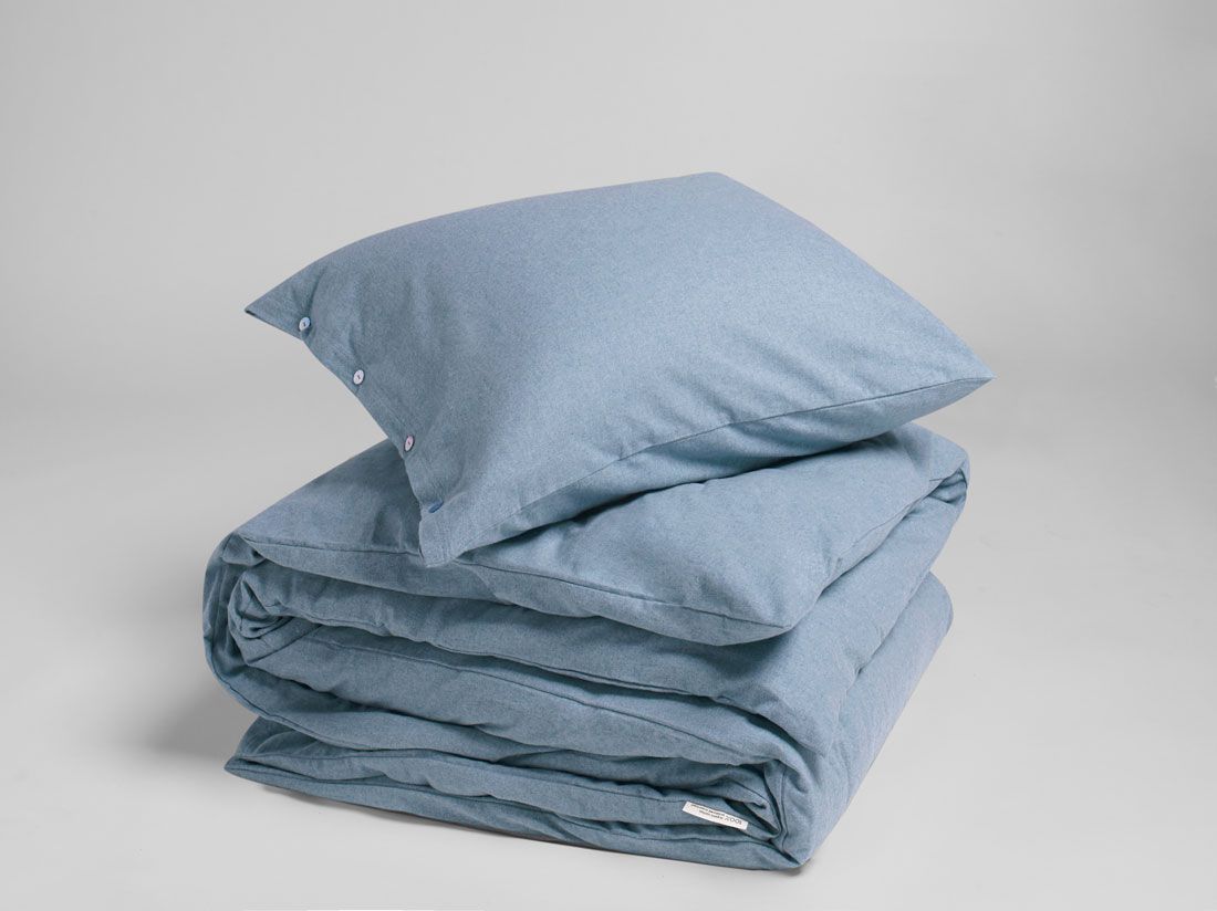 Parure de lit flanelle de coton bleu clair