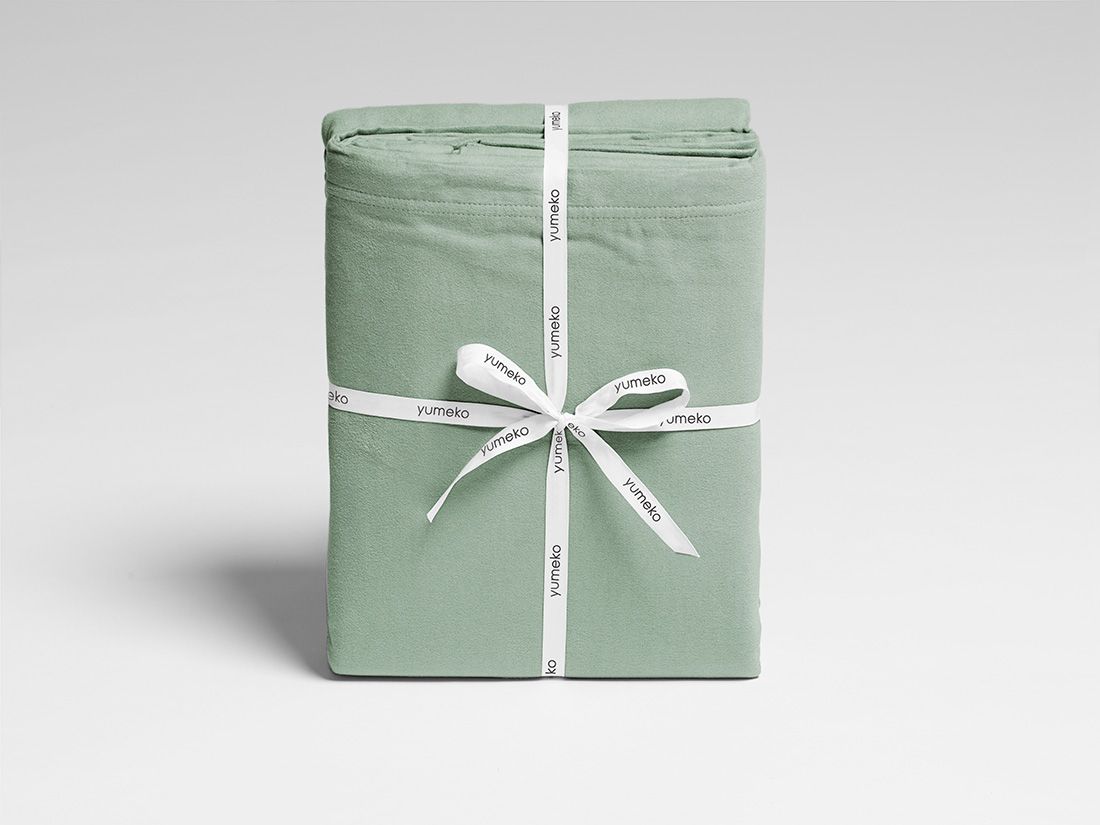 Parure de lit flanelle de coton vert pâle