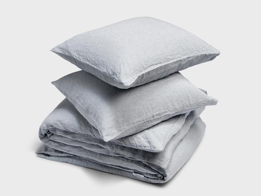 Påslakanset tvättat linne blue chambray