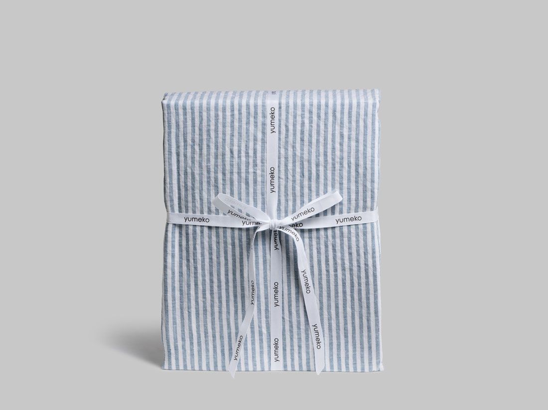 Dekbedovertrek gewassen linnen blue stripe