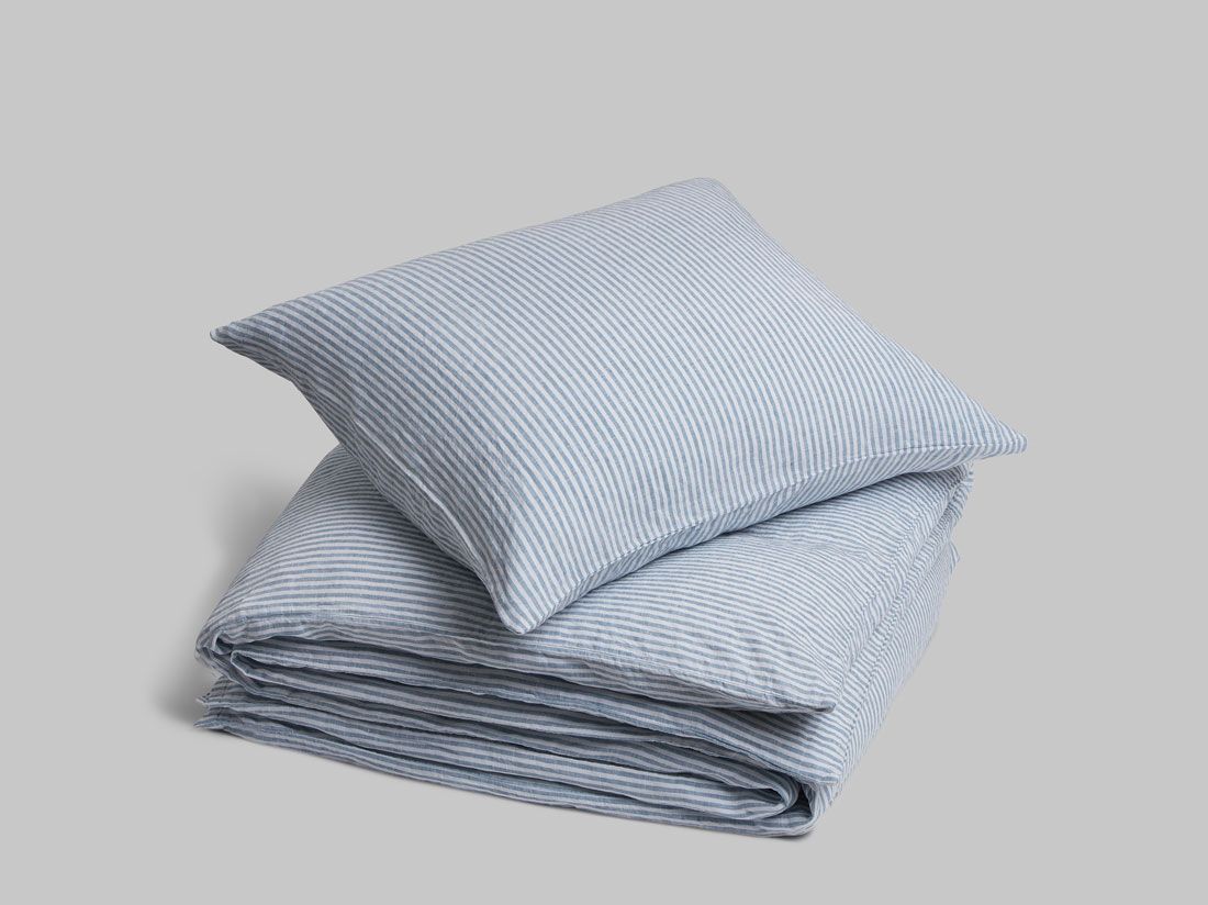 Dekbedovertrek gewassen linnen blue stripe