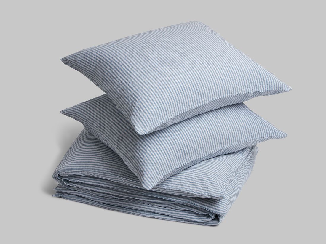 Dekbedovertrek gewassen linnen blue stripe