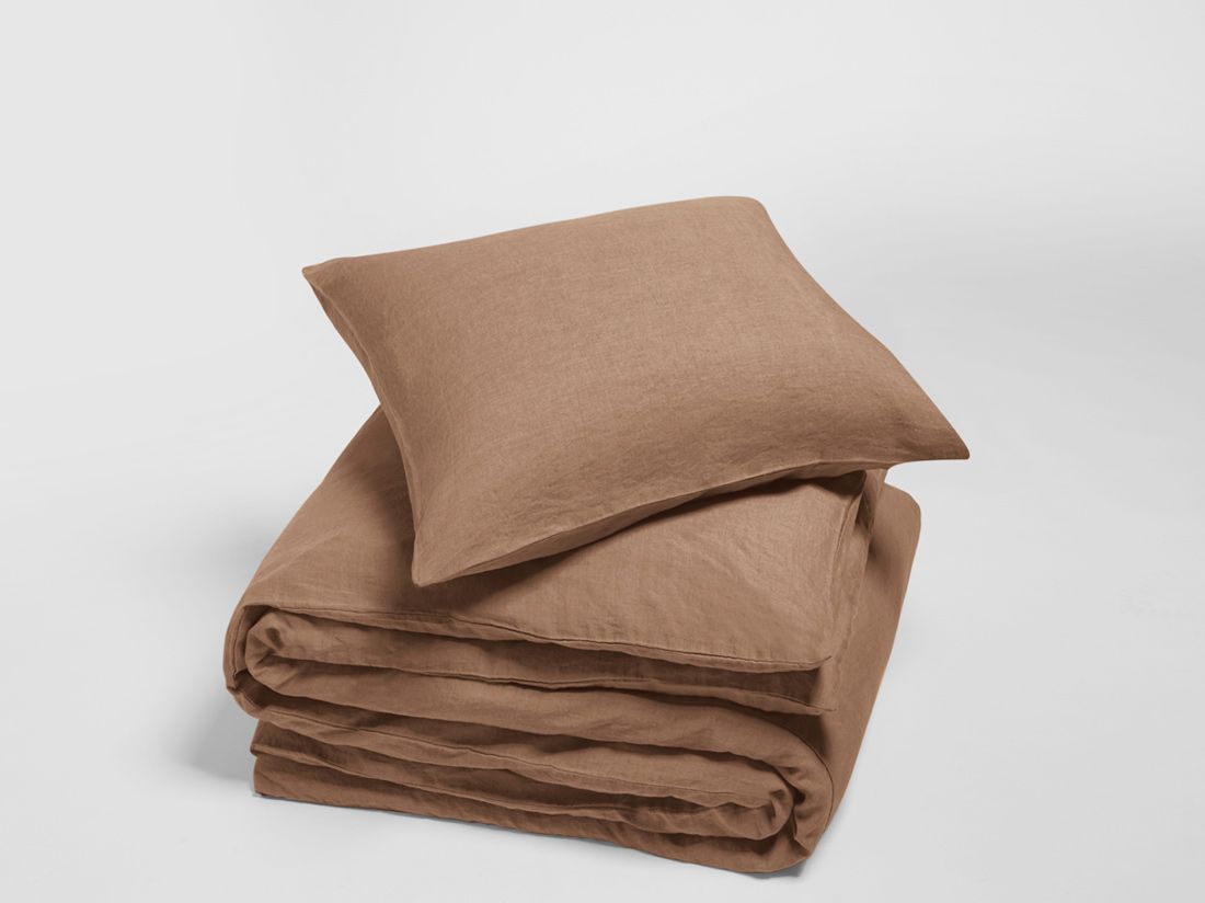 Parure de lit lin lavé noisette