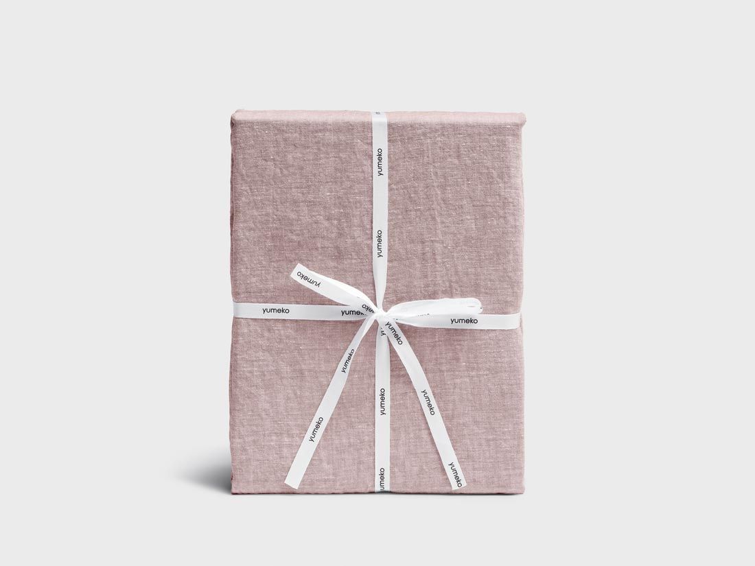 Parure de lit lin lavé rose chambray