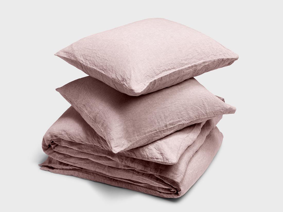 Parure de lit lin lavé rose chambray