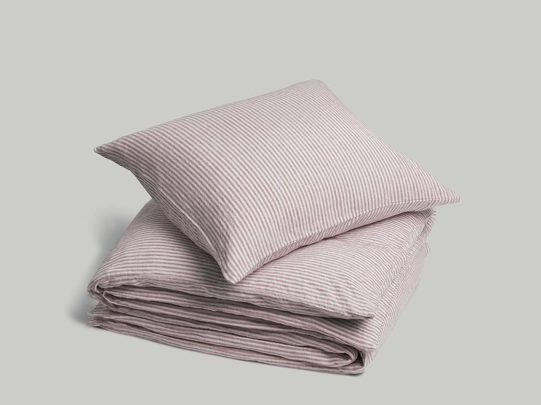 Dekbedovertrek gewassen linnen rose stripe
