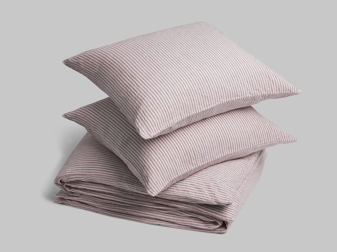 Dekbedovertrek gewassen linnen rose stripe