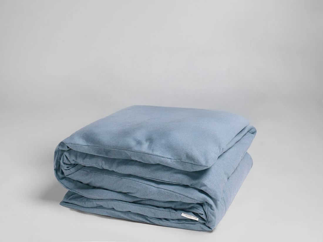Housse de couette flanelle de coton bleu clair